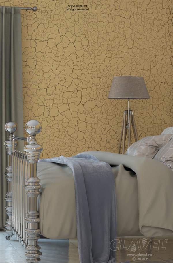 Отделка стен в стиле кракелюрных трещин - фото в интерьере. Спальня